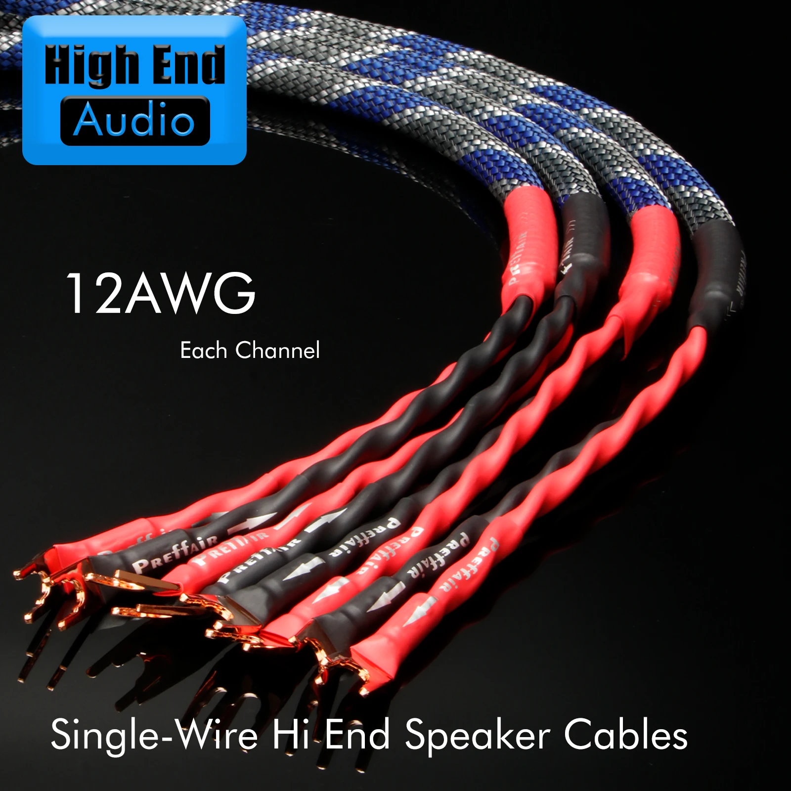 Preffair 6N OCC Silver Plated audio speaker cable with pure copper Y Spade banana plug for terminal amplifier dvd player