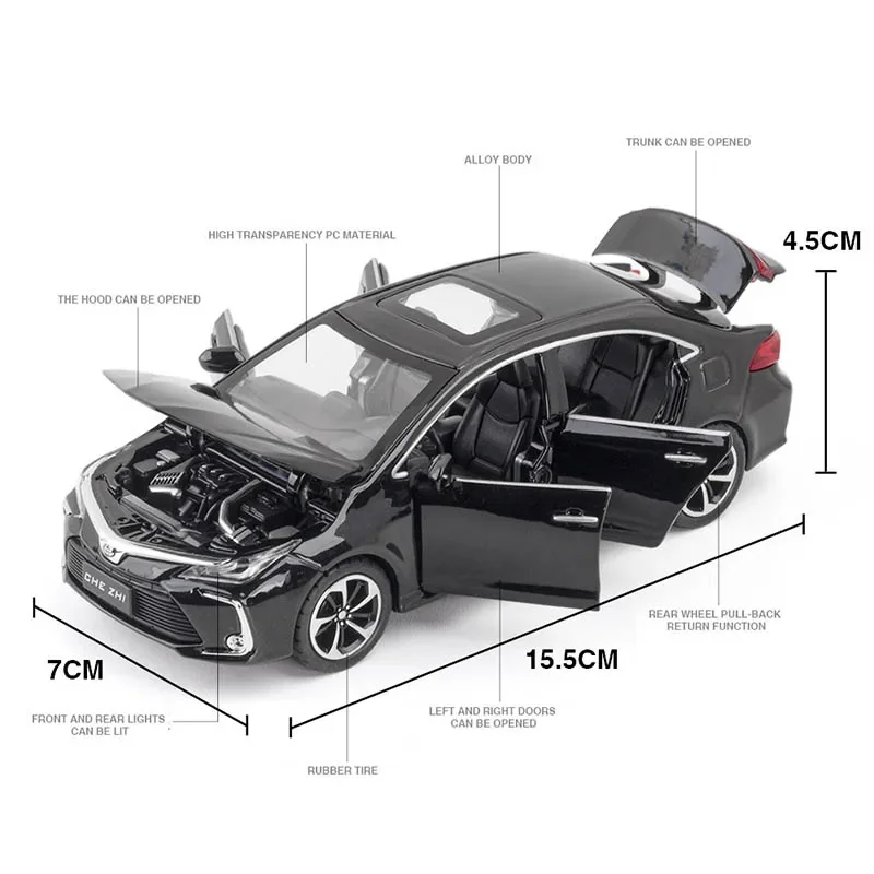 1:32  Alloy Diecast Corolla Model Sedan Toy Cars Simulation Sound Light Pull Back Toys Vehicle For Children Collection