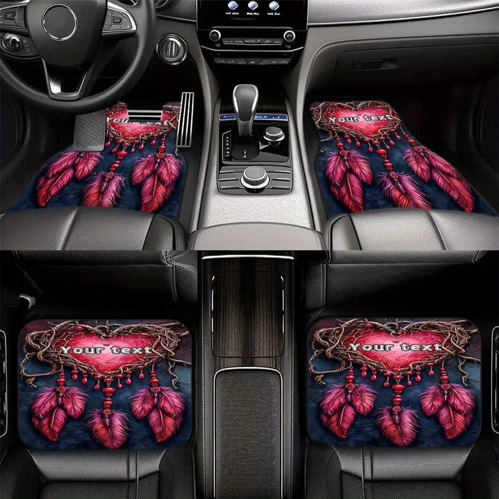 1pc/2pcs/4pcs Love Dream Catcher Customize Your Text Car Floor Mats, Stylish Car Interior For Compact Cars, Vans, SUVs And More