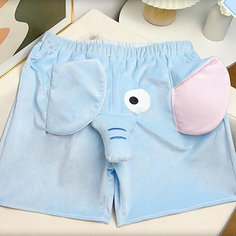 Lounge Pyjama Shorts 3D Ears Trunk Cartoon Lovely Elephant Loose Casual Plush Sleepwear Men Women Shot/Long Pants Homewear