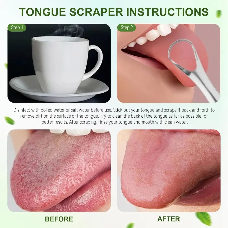 Silver Stainless Steel Tongue Scraper for Adults, Tongue Cleaner Reduce Bad Breath Oral Care Tongue Scrubber