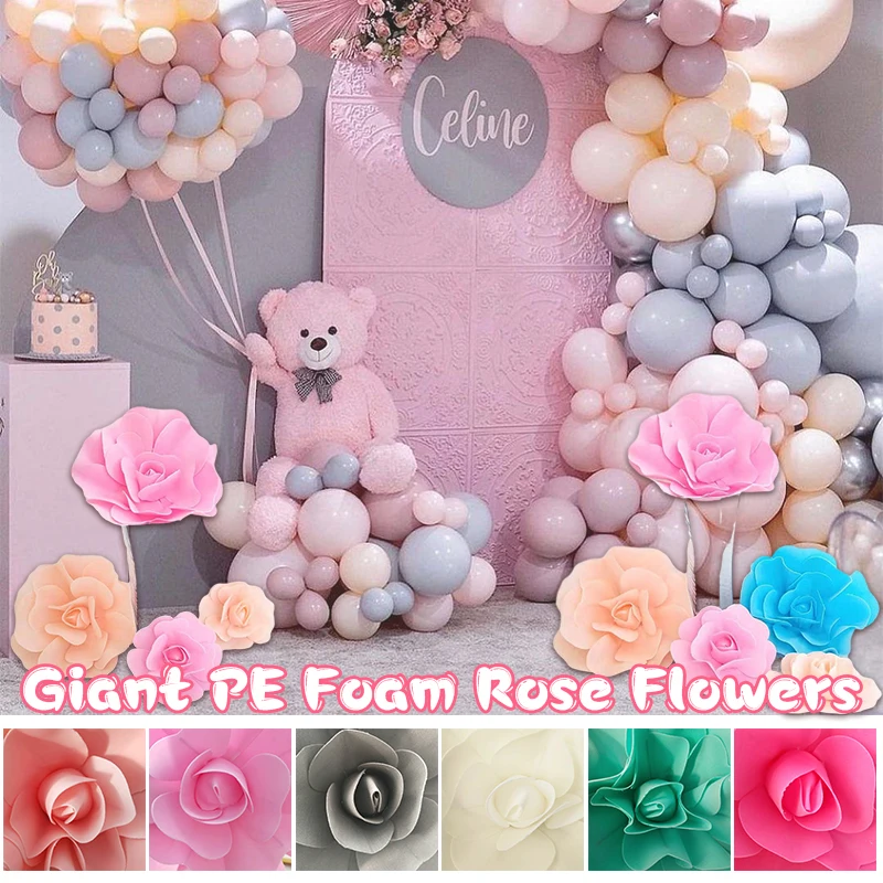 30cm PE Foam Giant Rose Flowers Party Decoration Wedding Background Wall DIY Faux Flower Christmas New Year Home Ornaments