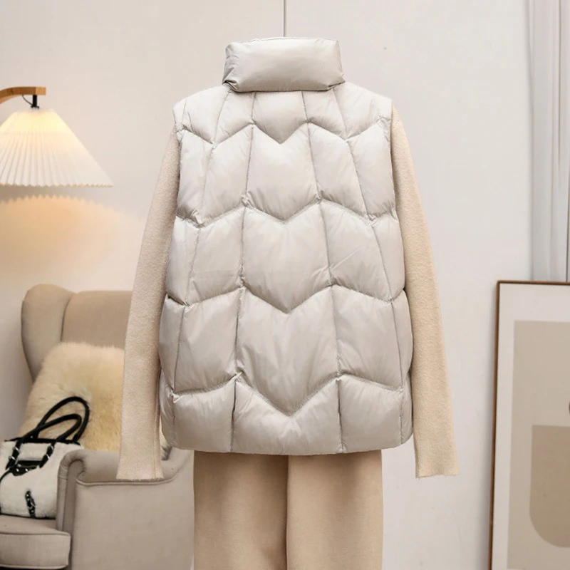 Schinteon-Chaleco de plumón de pato blanco para mujer, chaqueta sin mangas, informal, Color sólido, Top sencillo para Otoño e Invierno, novedad de 2025