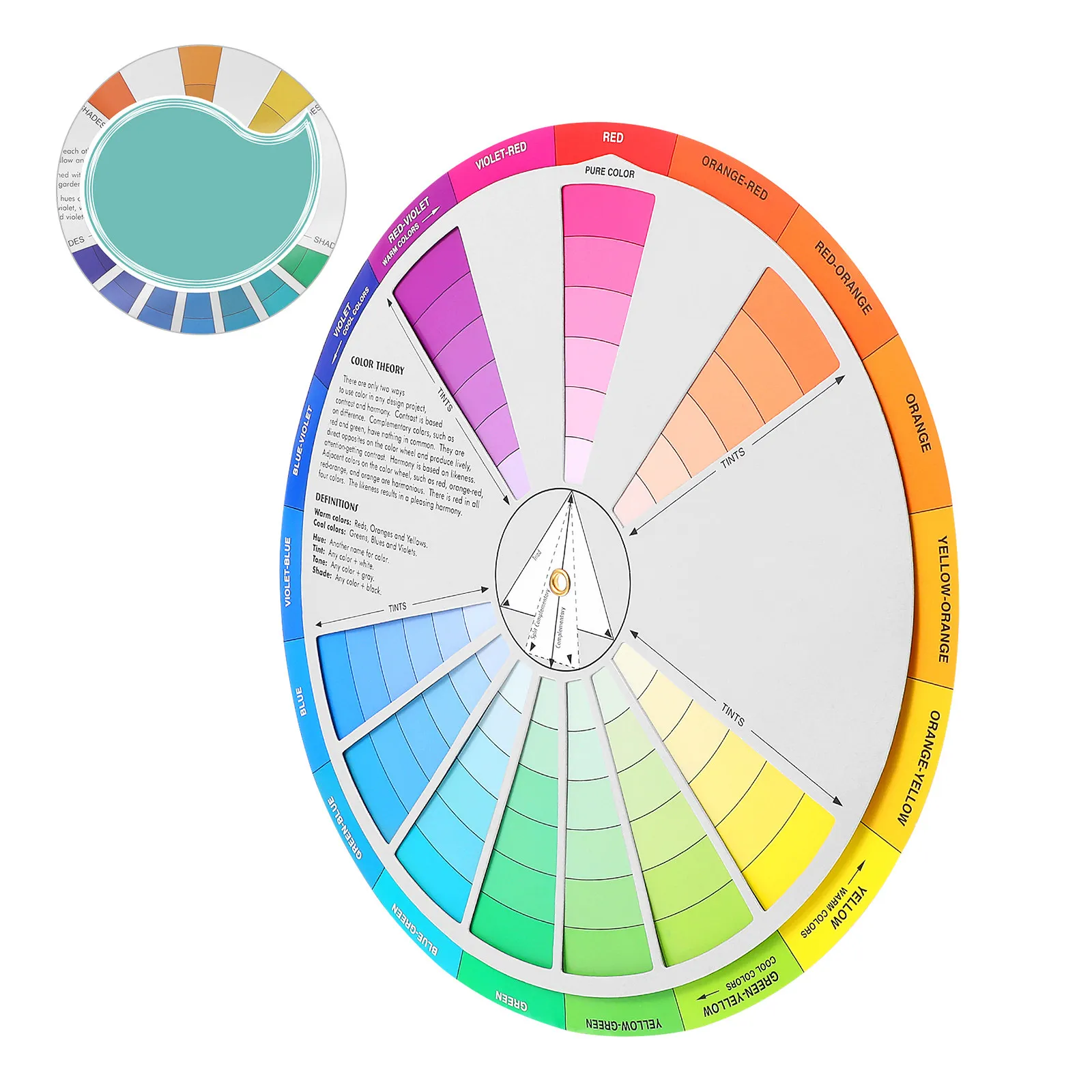 Small Color Wheel Standard 9-Inch Rotatable Paint Mixing Guide Learning Board for Drawing Color Theory Education