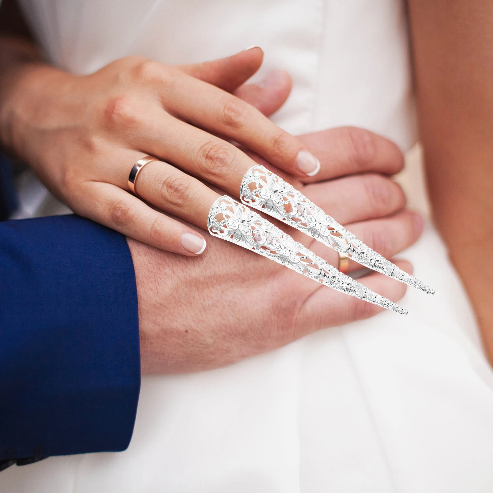 

10Pcs Alloy Hollow Fingertip Claw Nail Rings for Belly Dance Cosplay Halloween Costume Accessory Finger Claw Nail Ring