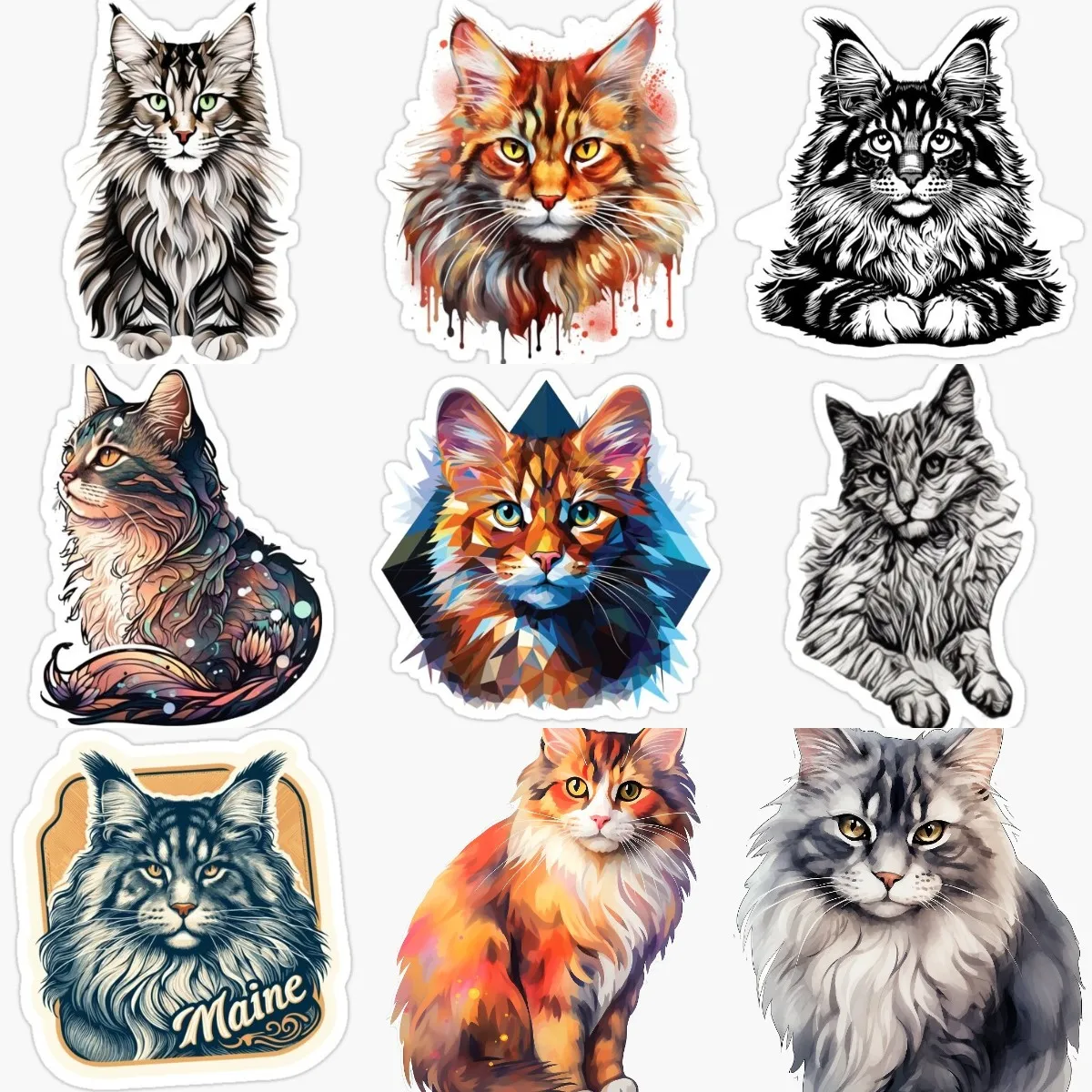 Creative Color Cat Maine Coon Cat Cute Pets PVC Waterproof Stickers for Decorate Car Van Bicycle Fridge Table Window Decal