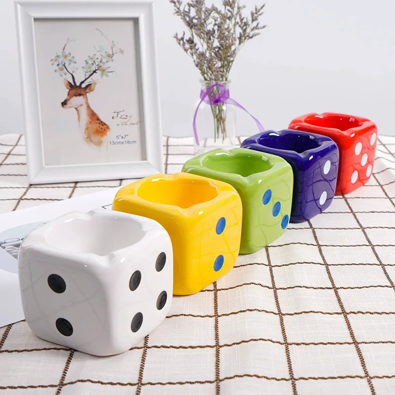 1PC ins ceramic sieve ashtray dice gift home ornaments dice office ashtray