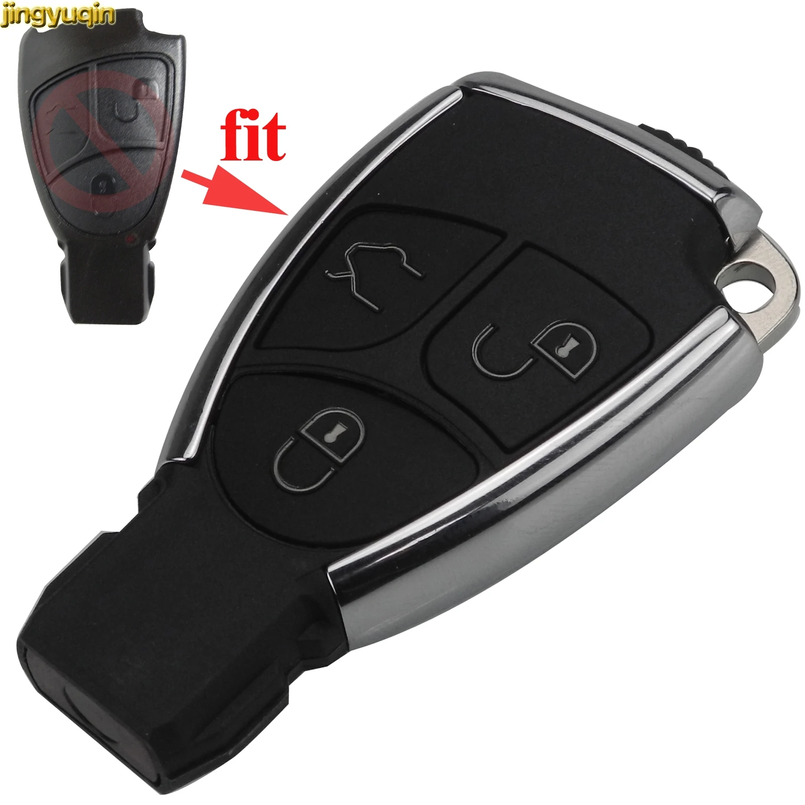 

Jingyuqin 3 Buttons Smart Car Key Shell For Mercedes Benz B C E ML S CLK SLK CL GL Chrome Remote Fob Case With Battery Holder