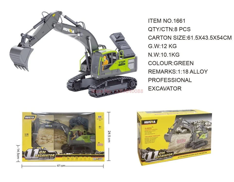 Huina-Modèle de véhicule EbEngineering télécommandé, semi-alliage 11 canaux, jouet de simulation, cadeau de vacances pour garçon, 1/14, 1661