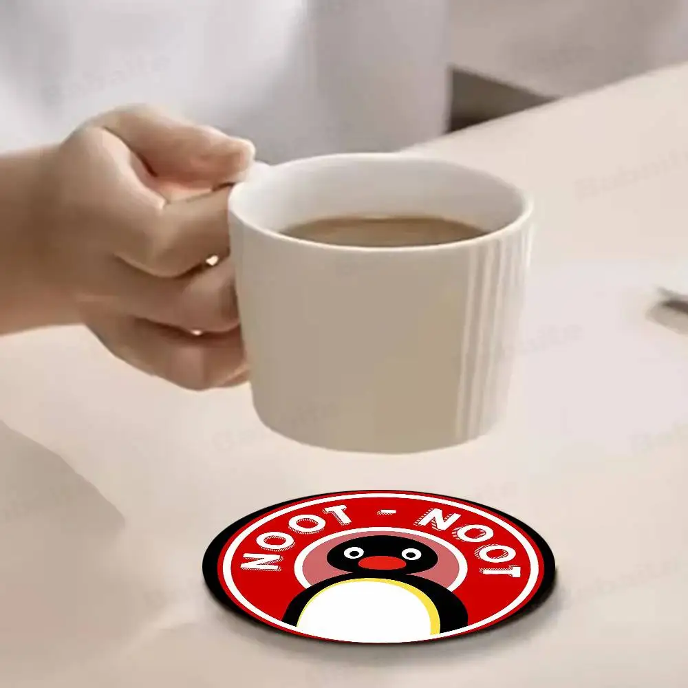 Cartoon Black Baby Penguin Pingu Themed Wooden Coaster Non-Slip Heat-Resistant Fun Dining Table Decoration Cafe Restaurant Gifts 5