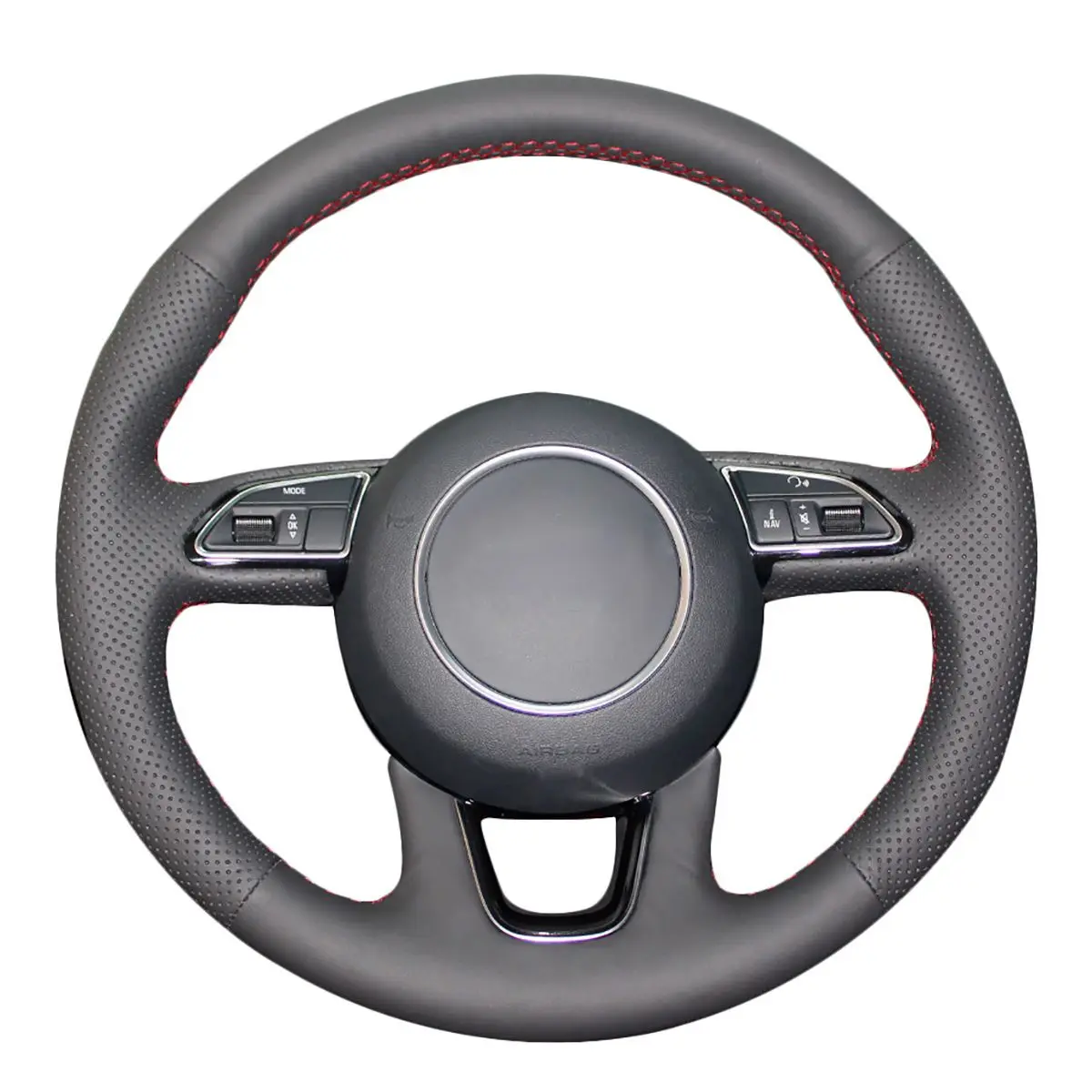 

Steering Wheel Covers Case for Audi Q3 Q5 2013 Genuine Leather DIY Hand-stitch Steering Covers Black Leather