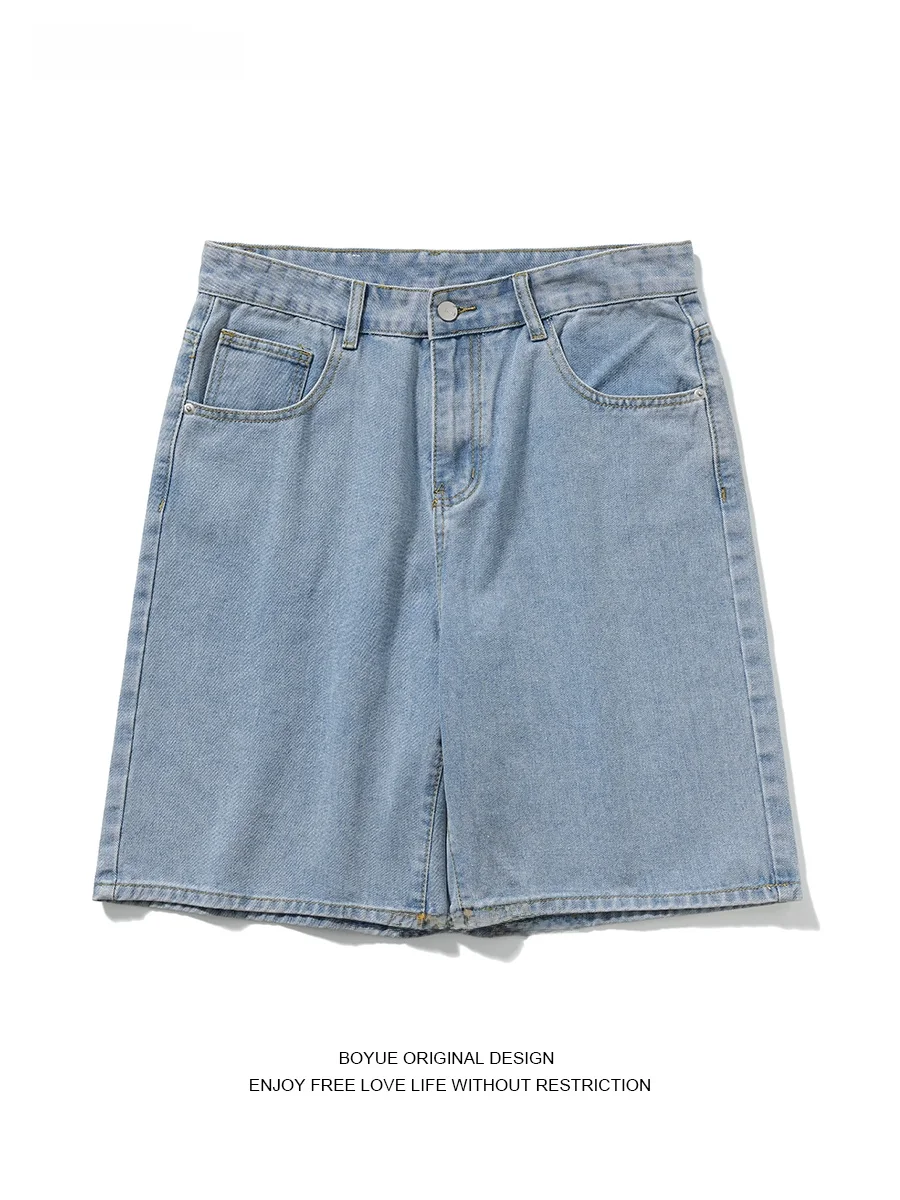 

Boyue Basic Straight Leg Denim orts Five-Quarter Length American Retro Street Faion Men's orts Mid-High Waist Youthful