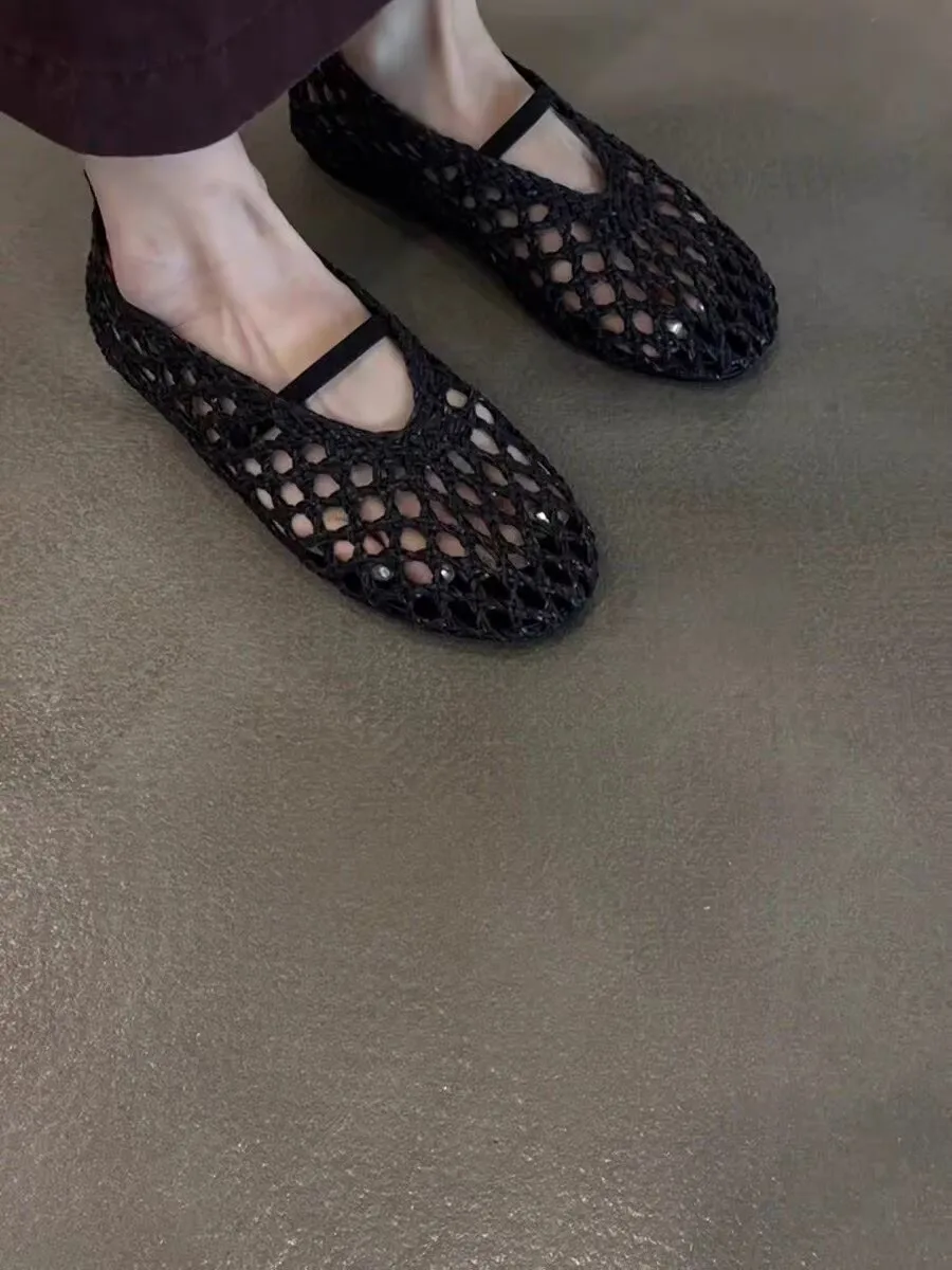 French-style Vintage Hollow Woven Comfortable Flat Shoes for Women, 2026 New Summer Mesh Design Comfortable Sandals view 3