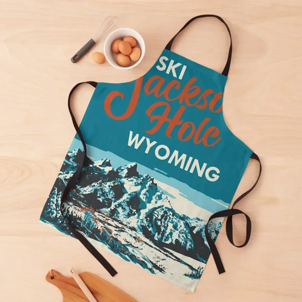 

Ski Jackson Hole Wyoming Vintage Ski Poster Apron Kitchen on the wall home women Woman Kitchen Apron