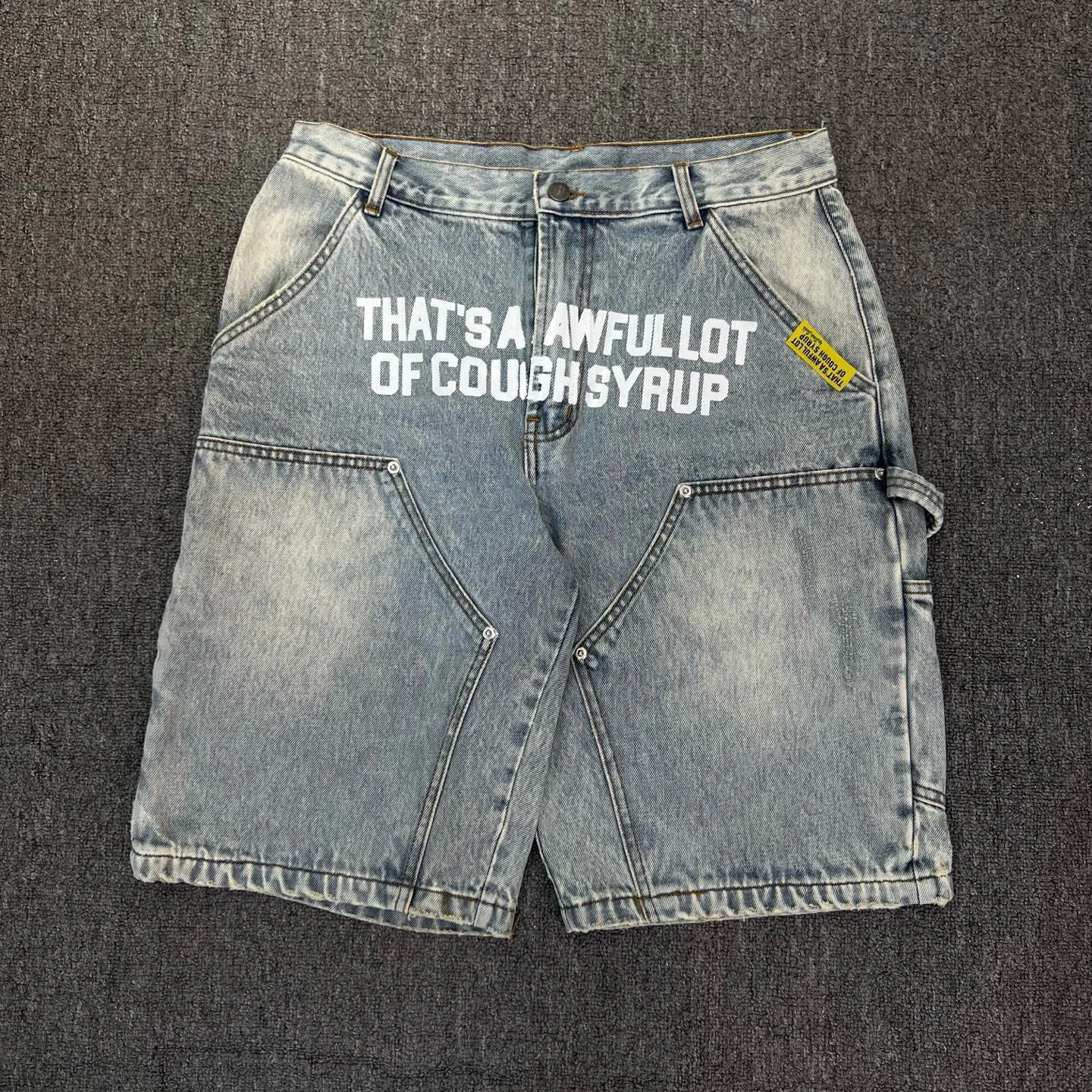 

Casual Waed Denim orts Letter Print Leisure Cough Syrup Jeans mid Waist Zipper Fly Straight Leg Loose Fit Summer orts