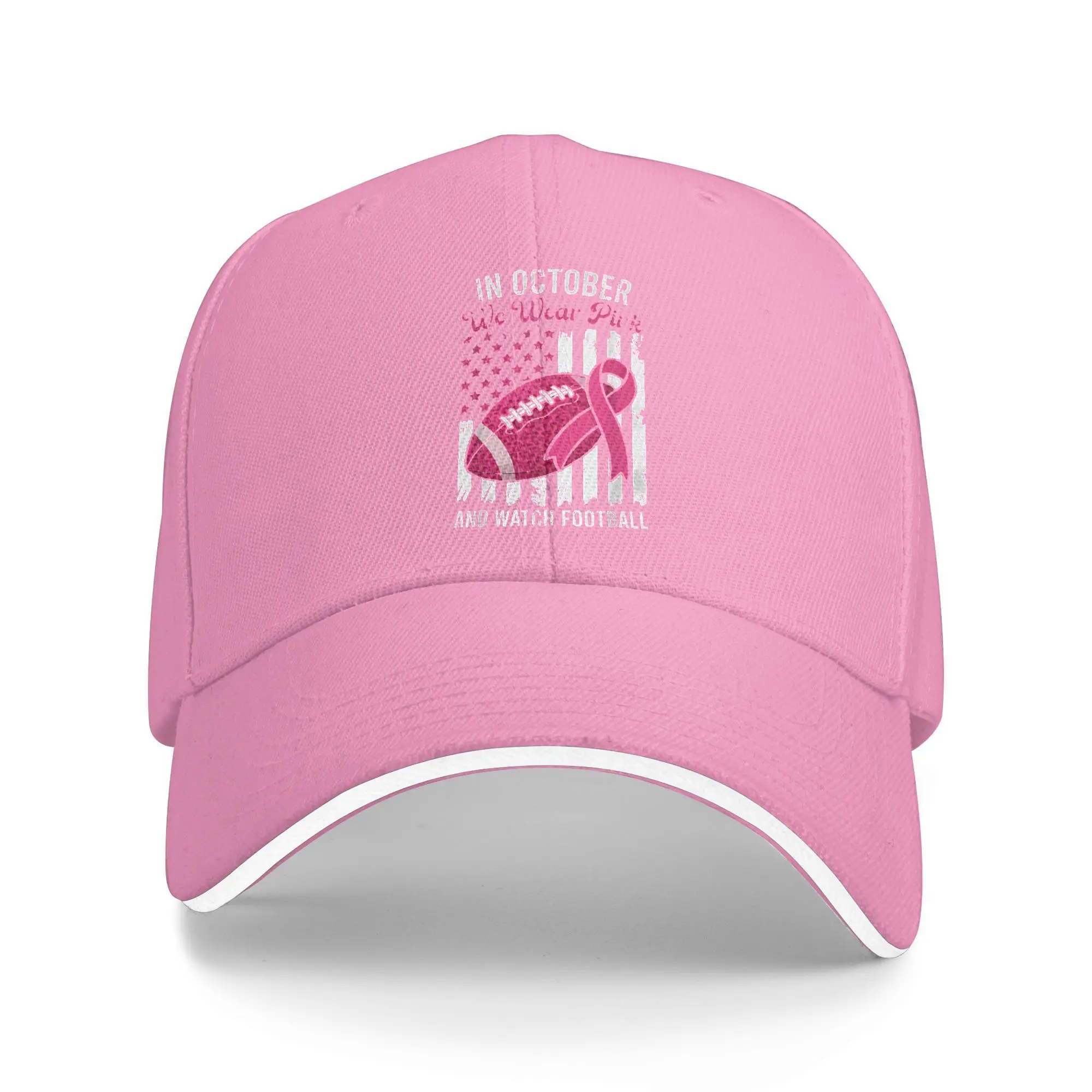 Men Women In October We Wear Pink And Watch Football Breast Cancer Sandwich Hats  Baseball Cap Sun Hats Adjustable Sports Cap