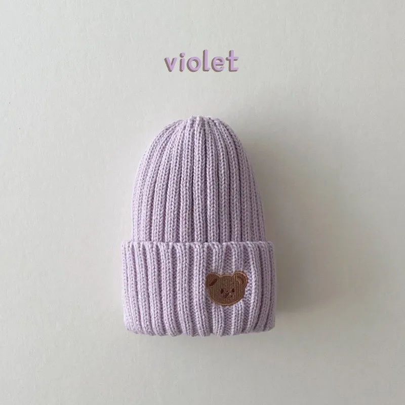 Toddler Baby Knitted Hats Boys And Girls Warm Caps Spring Autumn And Winter Cute Little Bear Embroidered Children\'s Hats