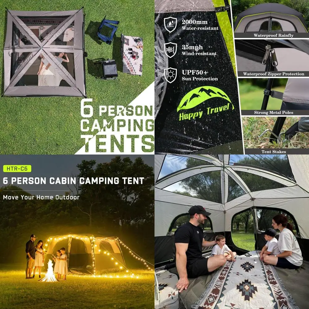 

Палатка на 6-местная палатка для кемпинга, водонепроницаемая, простая в установке палатка с дождевиком, портативная большая семейная палатка с 5 большим размером