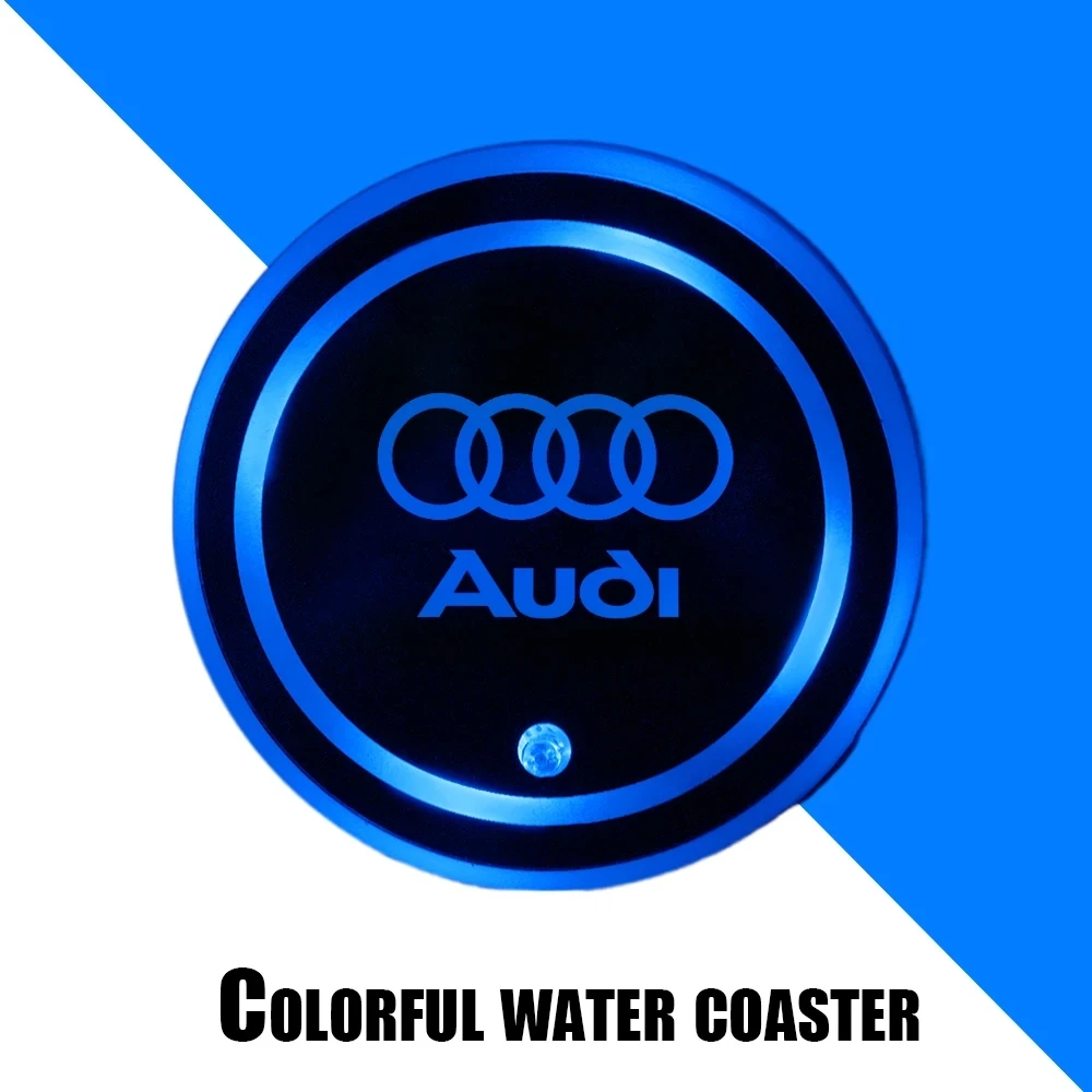 2PCS Led Car Badge Luminous Coaster Water Cup Holder Pad Emblem Accessories For Audi Sline A3 A4 B8 8P B9 B6 A5 A1 A6 Q3 Q5 Q7 view 4