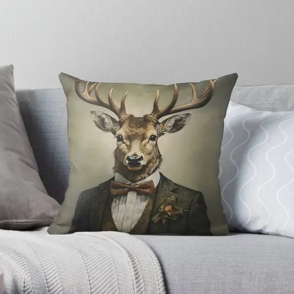 Dapper Deer Portrait Art  Printing Throw Pillow Cover Decorative Office Decor Case Bedroom Home Pillows not include One Side