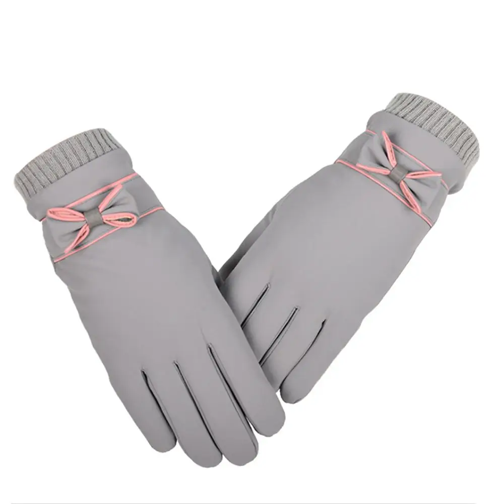 Female Autumn Cycling Keep Warm Plush Driving Anti-skid Fashion Accessories Bow Mittens Touch Screen Gloves Full Finger Gloves