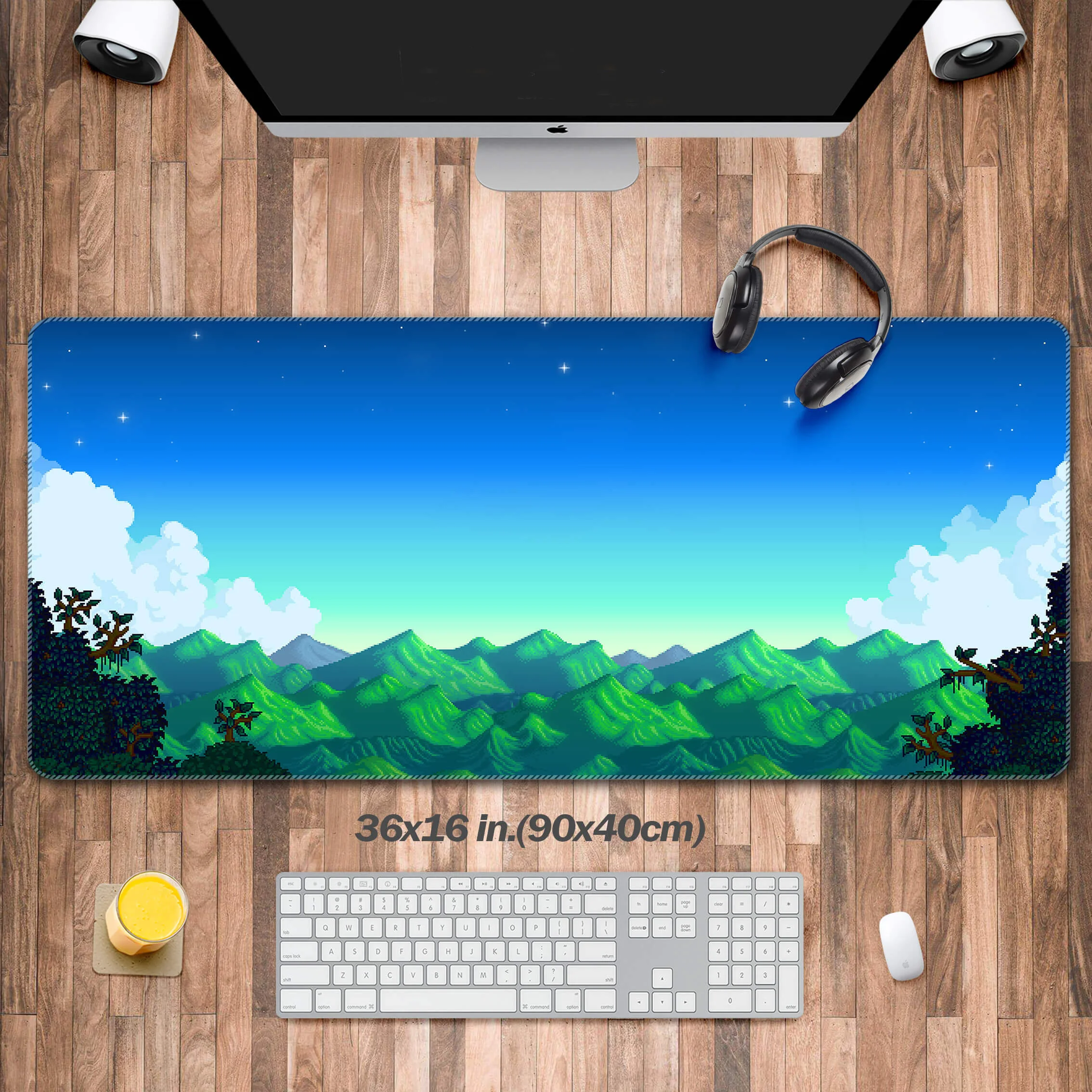 Digital Valley Desk Mat, Stardew Gaming Mouse Pad, Vintage Gamer Desk Mat, Retrowave Desk Decor, Computer Mat with Keyboard