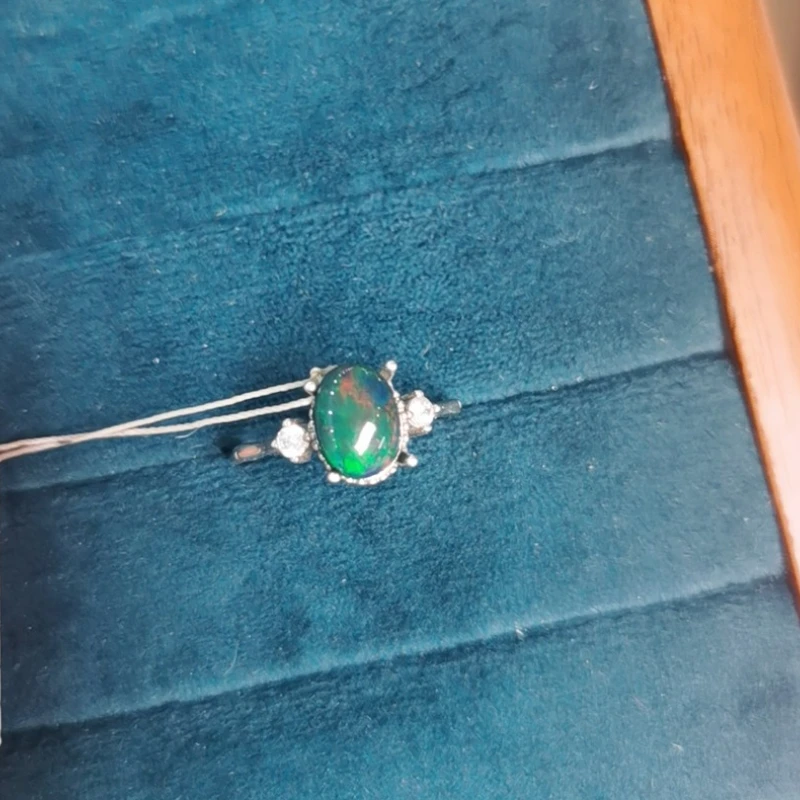 Genuine Natural Opal Ring 9mm*7mm Australian Opal 925 Silver Ring Birthday Gift for Girlfriend