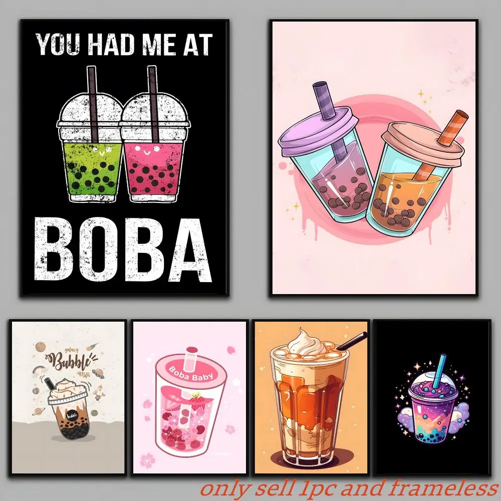 Cartoon Milk Tea Art Poster Painting Prints Wall Art Picture Film Room Home Bar Cafe Decor Home  Mural