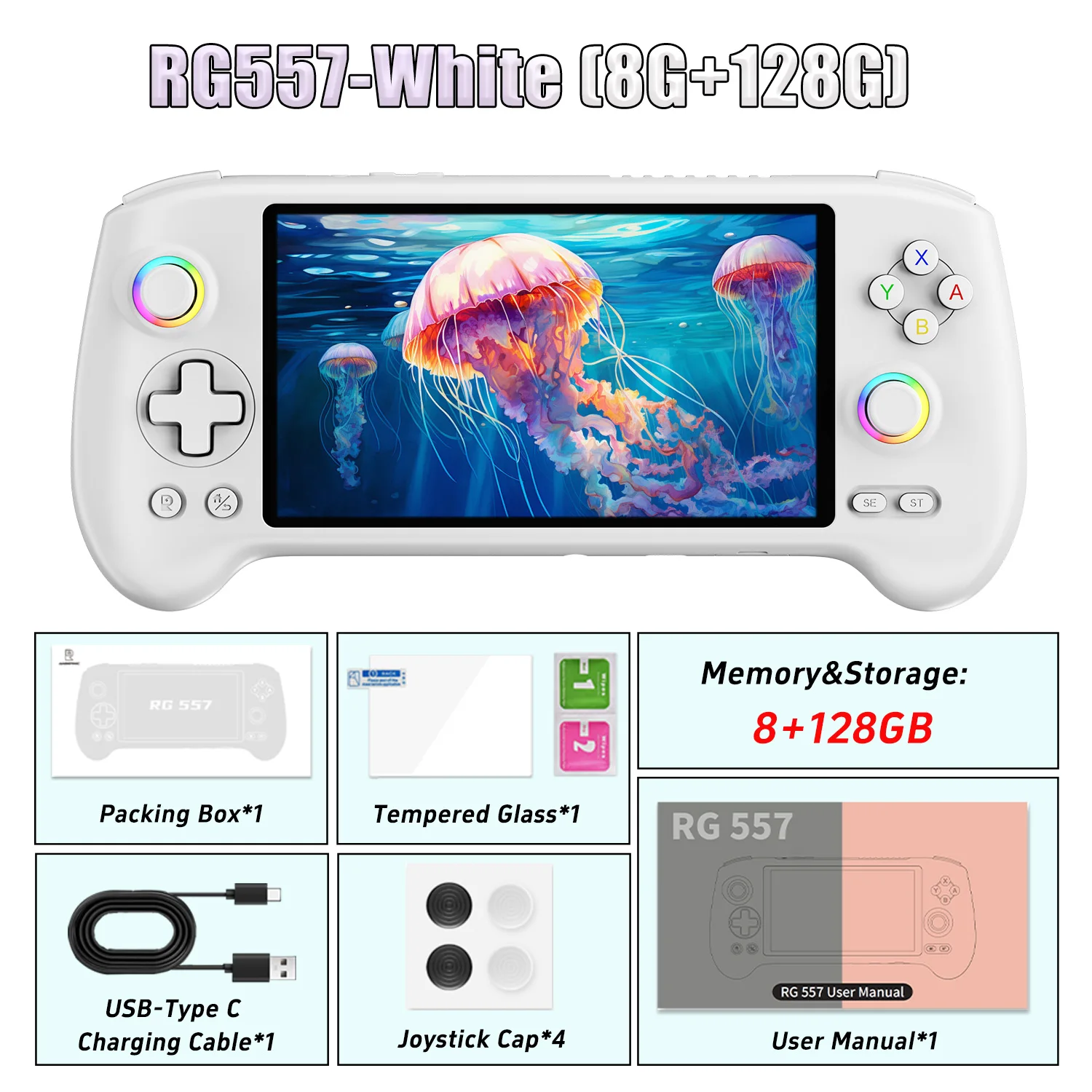 Console De Jeu Portable Retro RG557 – Android 14, Écran AMOLED 5,48″, 12 Go RAM, 256 Go Stockage, Processeur Dimensity 8300 Et Batterie 5500 MAh
