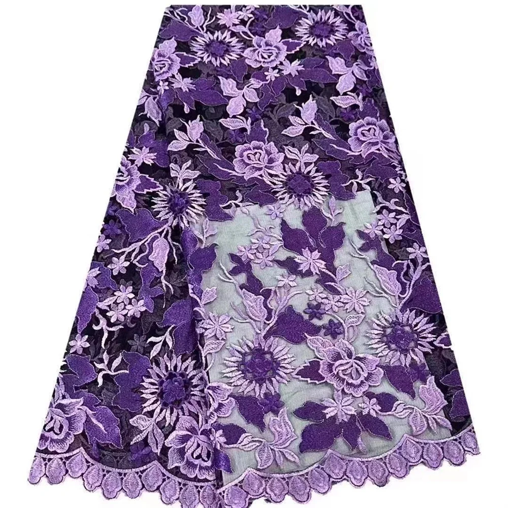 

2025 African Net Lace Fabric High Quality French Nigerian Embroidery Mesh Tulle Fabric Luxury Wedding Dresses For Women 5 Yards