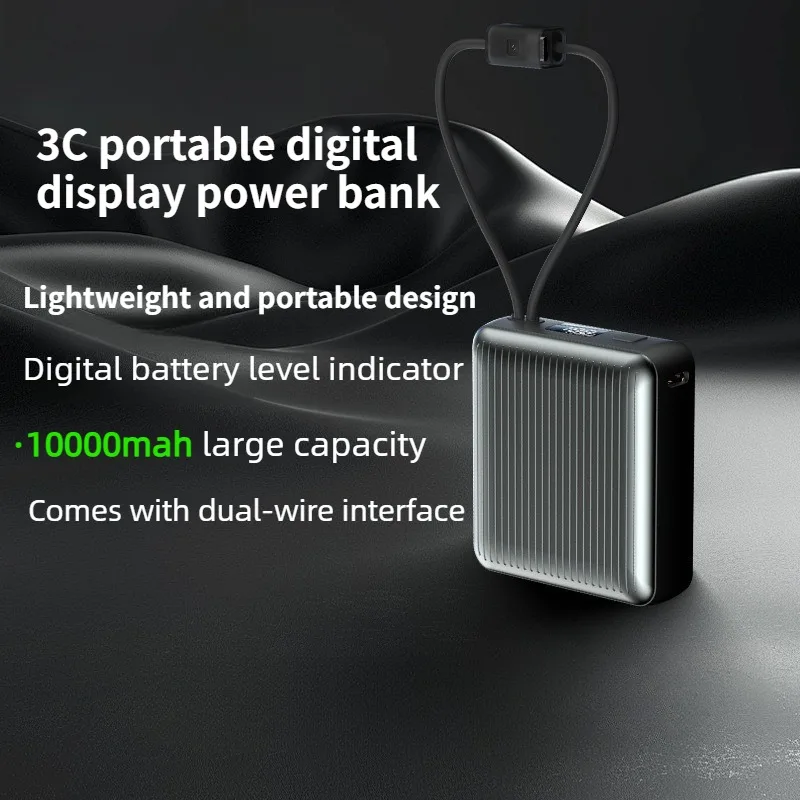 

Встроенный кабель Power Bank емкостью 10000 мАч зарядная станция типа C для Samsung S25 Ultra 22,5 Вт, внешнее зарядное устройство с быстрой зарядкой павербанк для Iphone 6-17 Pro