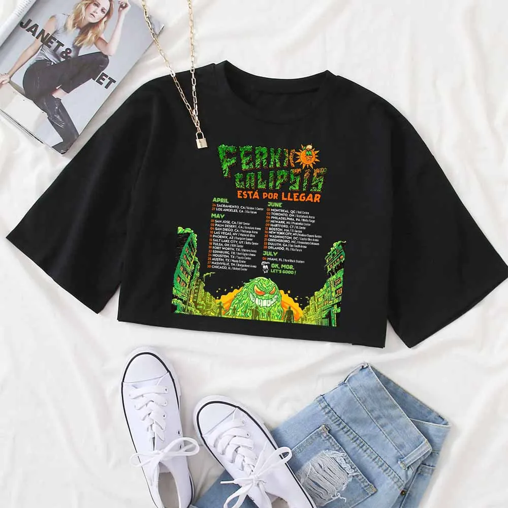 Feliz Cumpleanos Ferxxo Feid World Tour 2024 T-Shirt Women Crop Tops Girls O-Neck Short Sleeves Casual Loose Music Shirts