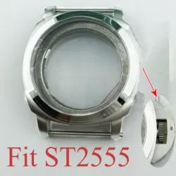 ST2555 Case 45mm Silver Brushed Case With Ear Sapphire Glass Stainless Steel Case For ST2555 movement Watch Accessories