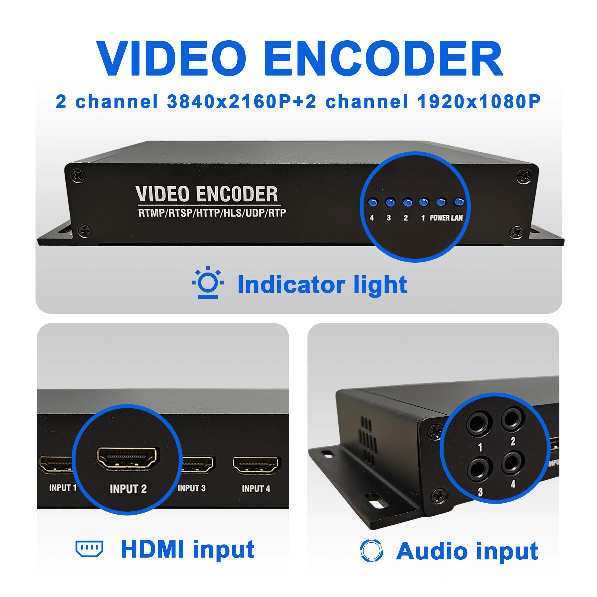 4-Channel Video Encoder 4K Ultra HD H265 H264 HEVC Hdmi to IP UDP HTTP SRTMP RTMP RTSP Webcast Push Streaming Device