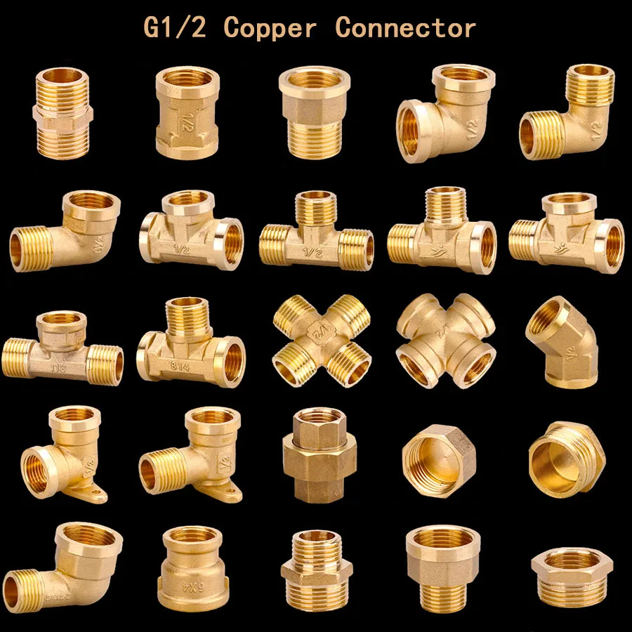 1/2 "3/4" BSP Perempuan Thread Pria TEE Tipe Mengurangi Tembaga Siku Butt Joint Adaptor Adaptor Coupler Pipa Air saluran