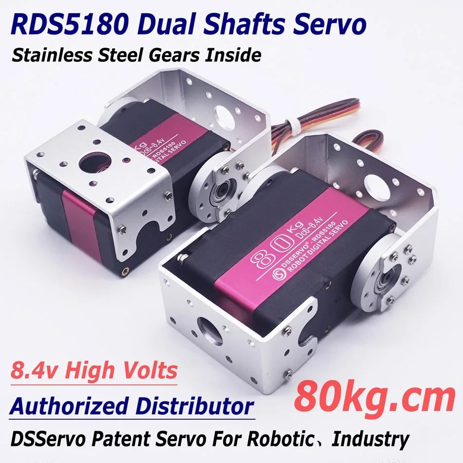 DSSERVO RDS5180 80kg 7.4v High Volts Robot Servo High Torque Metal Gears Digital Servo Arduino Dual Shafts Robotic Display DIY