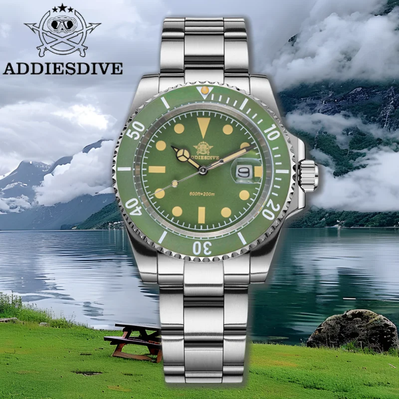 

ADDIESDIVE 41mm AD2054 Men's Watch Ceramic Bezel 20Bar Waterproof Quartz Calendar Window Ceramic Bezel Luminous Watches