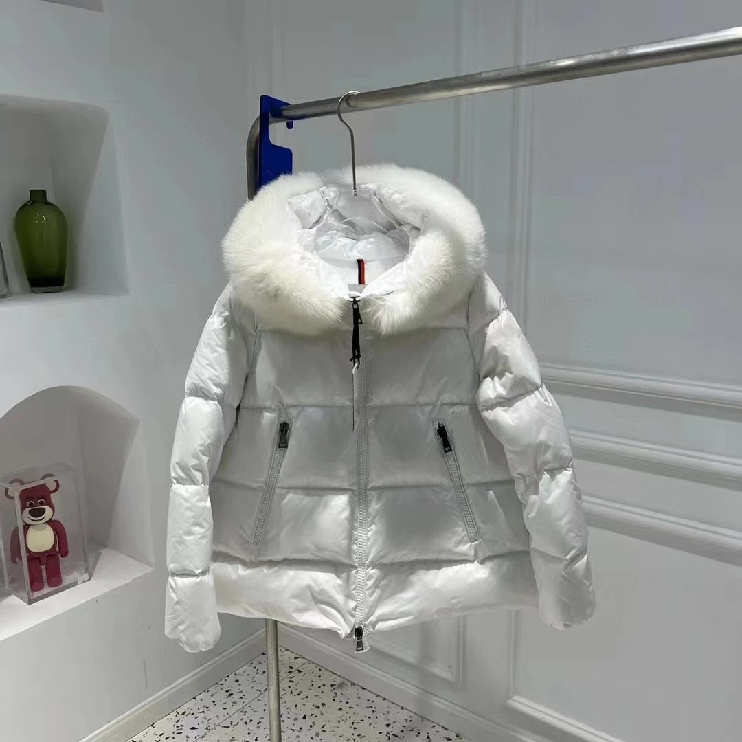 Parka à capuche en duvet de canard blanc pour femme, col en fourrure de renard véritable, veste de créateur, manteau d'hiver, nouveau