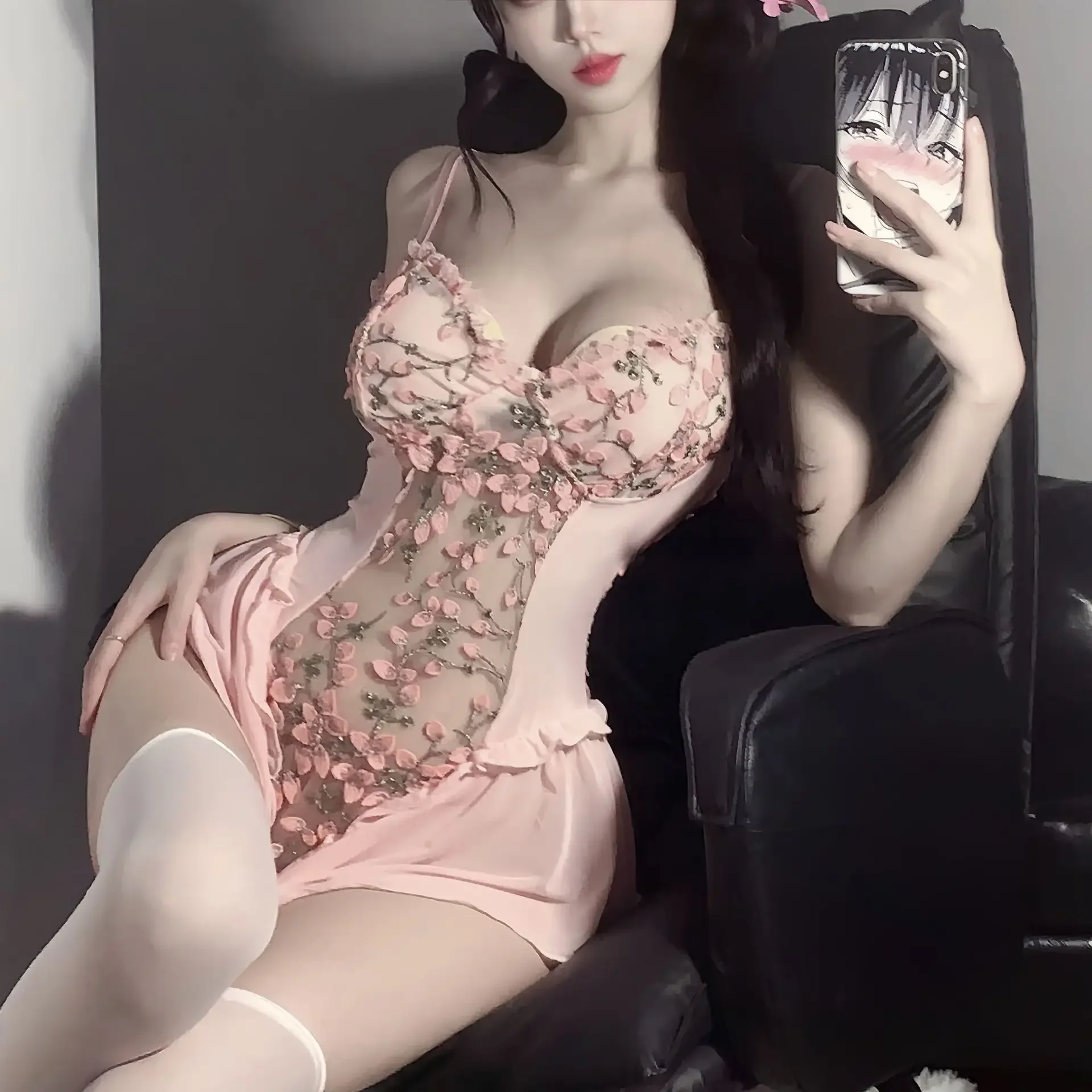 بيجامة ملابس داخلية رغبة نقية بيجامة دانتيل قابلة للذوبان في الماء خفيفة الوزن فاخرة ومثيرة بدون ظهر