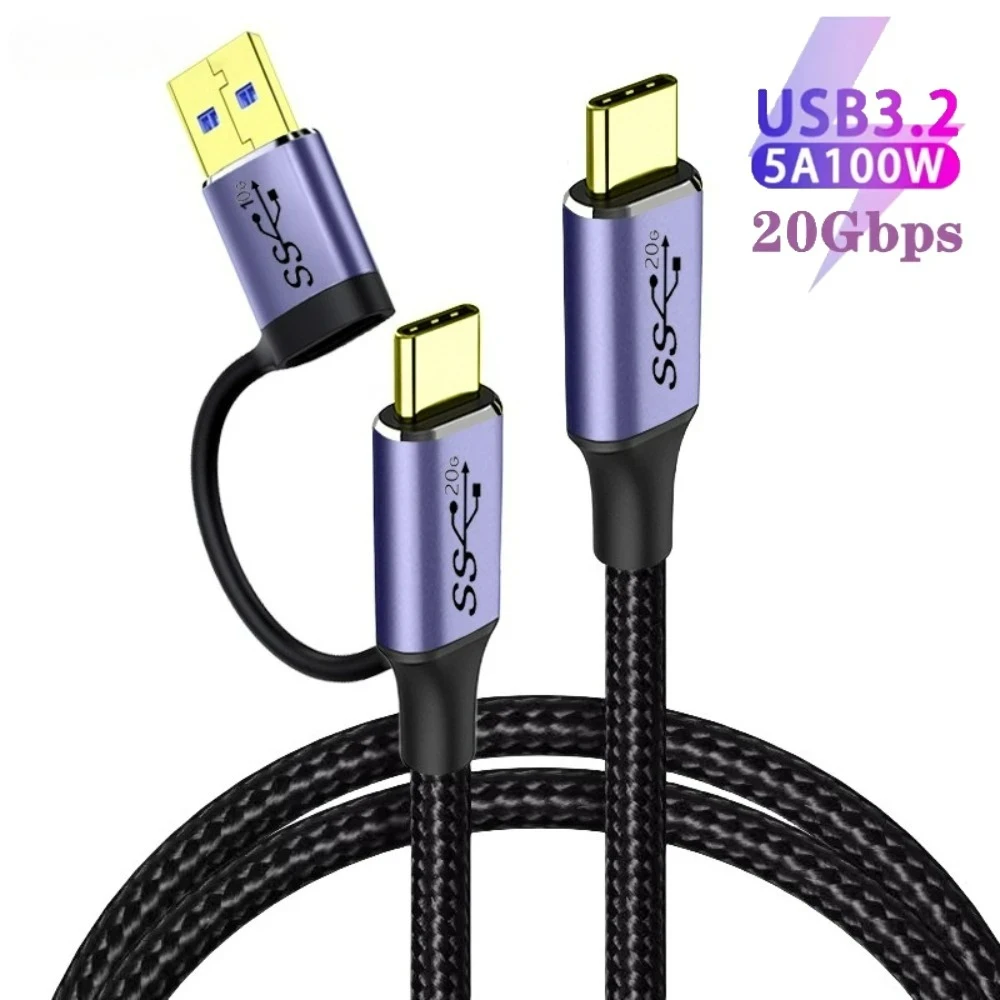 2-in-1 USB3.2 10/20Gbps USB-C zu Typ-C Datenkabel 2in1 PD100W 5A Schnellladekabel 4K@60Hz HD-Video für Samsung S24 S25 Laptop