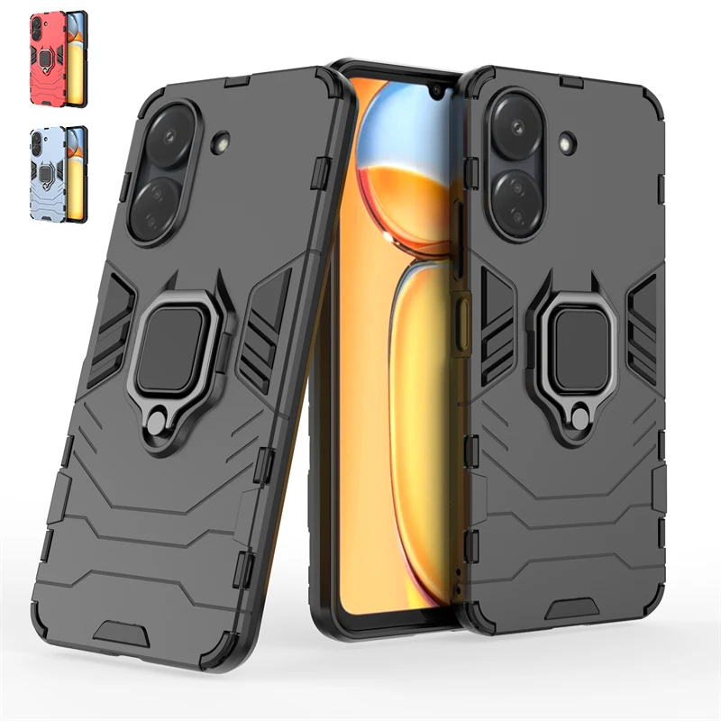 

For Poco C65 Cover For Xiaomi Poco C65 Case Shockproof Phone Back Ring Holder Stand Magnetic Armor Case For Poco C65 C 65 Fundas