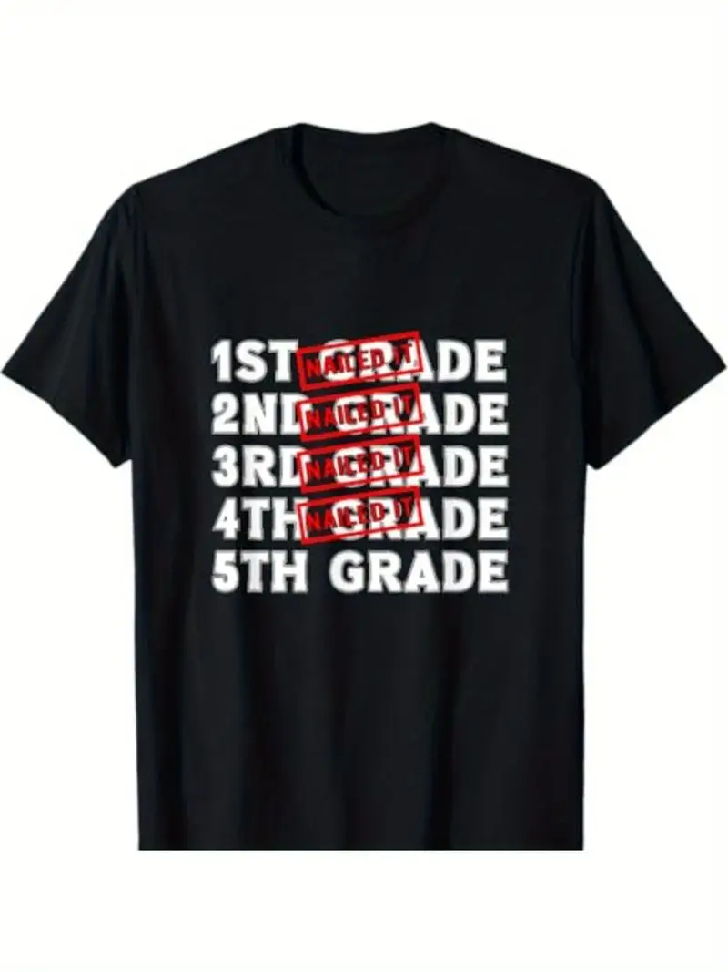 Black 1St 2Nd 3Rd 4Th 5Th Grade School Student Nailed It Stamp Graphic Crew Neck Short Sleeve T-Shirt, Birthday Gift For Kids