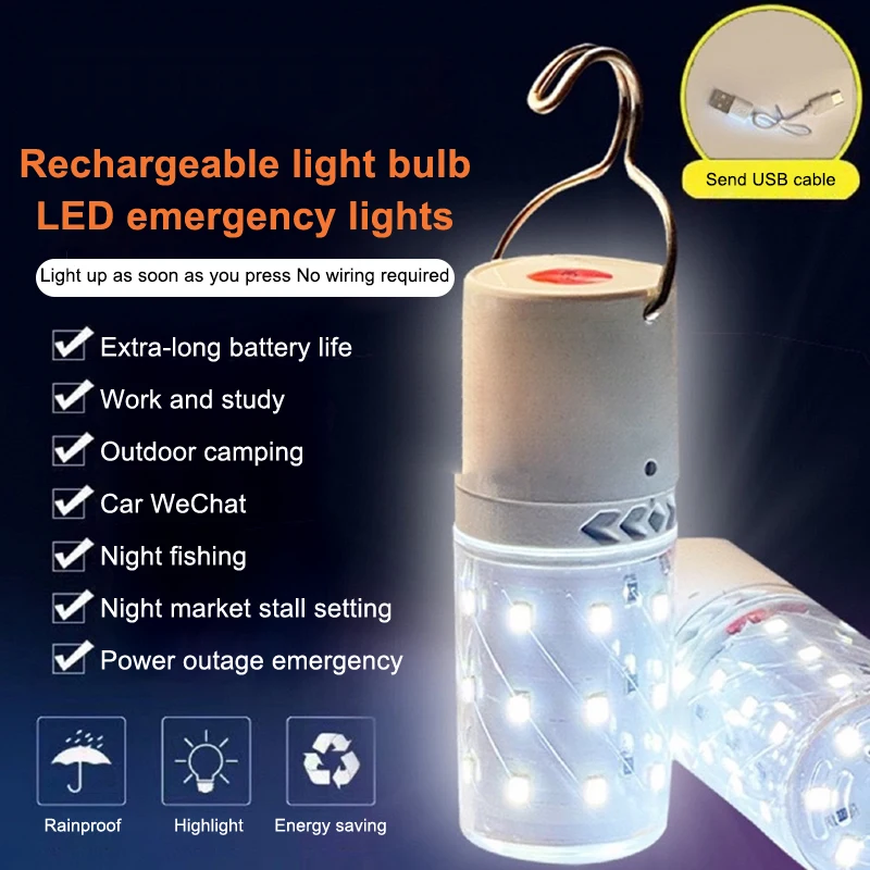 Portable Rainproof Outdoor Lights Ultra Bright USB Rechargeable Lamp LED Emergency Bulb With Hook Camping Emergency Night Lights