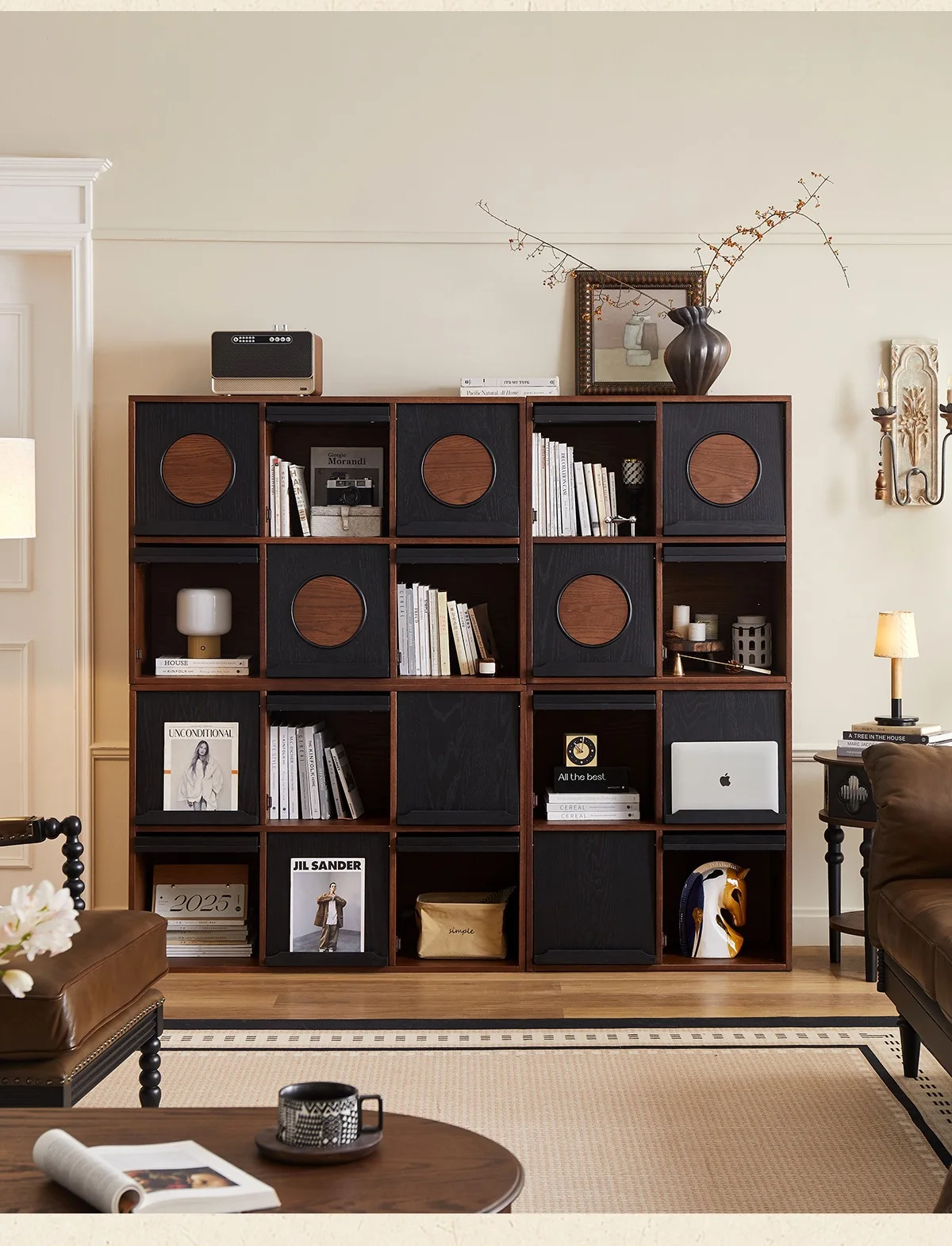 Solid wood bookcase household small apartment floor module display case study