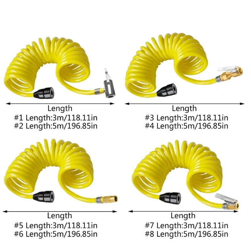 Tire Air Compressor Hose Extension Tube Flexible Recoil Air Inflator Connector Replacement Inflator Hose 9.8ft/16ft