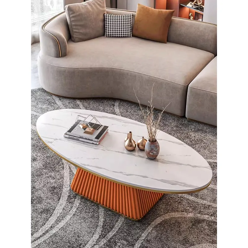 Light luxury model room coffee table designer minimalist modern living room small apartment household oval rock plate coffee tab