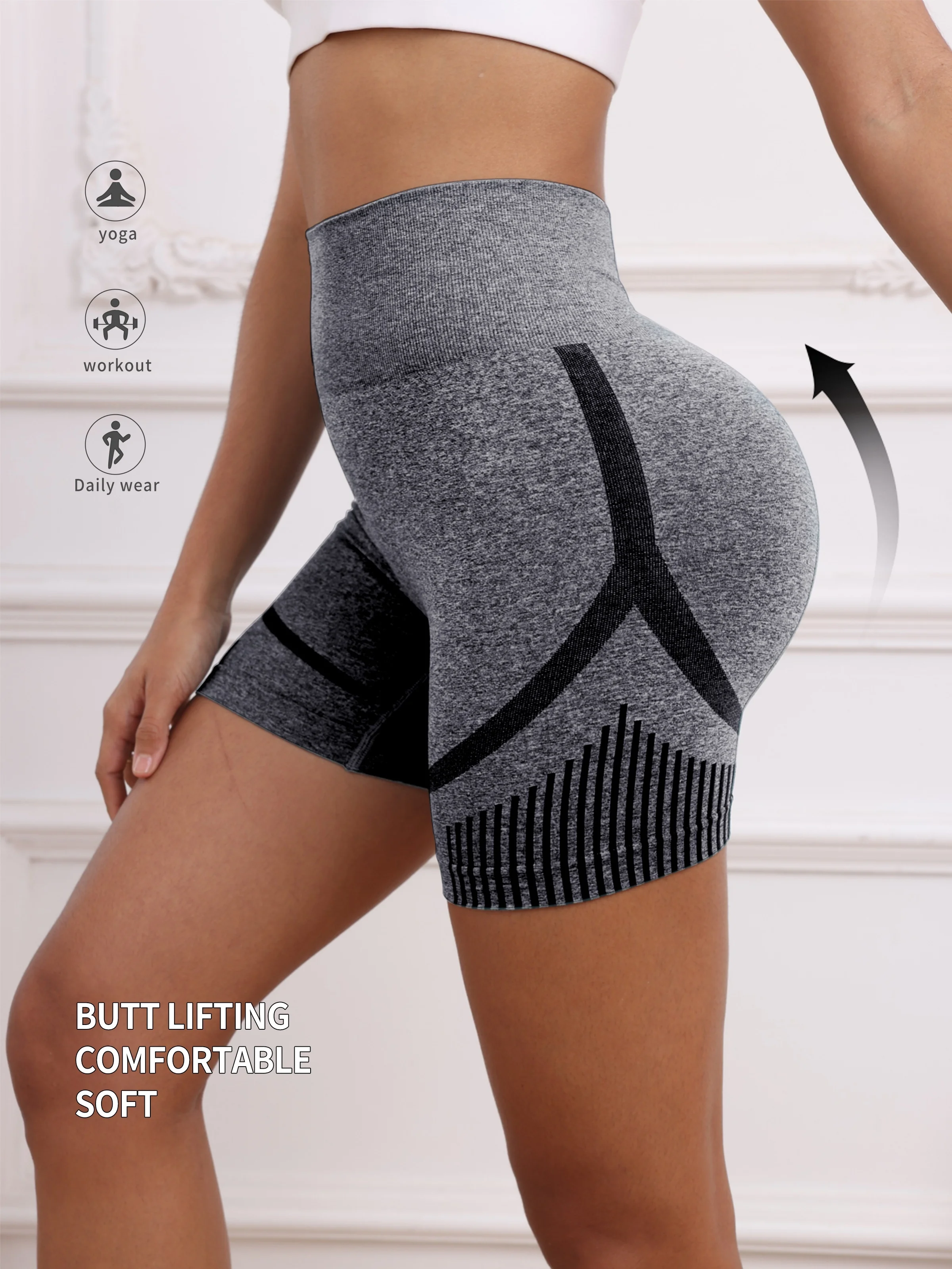 Pantaloncini sportivi da donna per il sollevamento del sedere a vita alta, elastici per il controllo della pancia, pantaloncini da yoga, pantaloni corti da ciclismo traspiranti ad asciugatura rapida