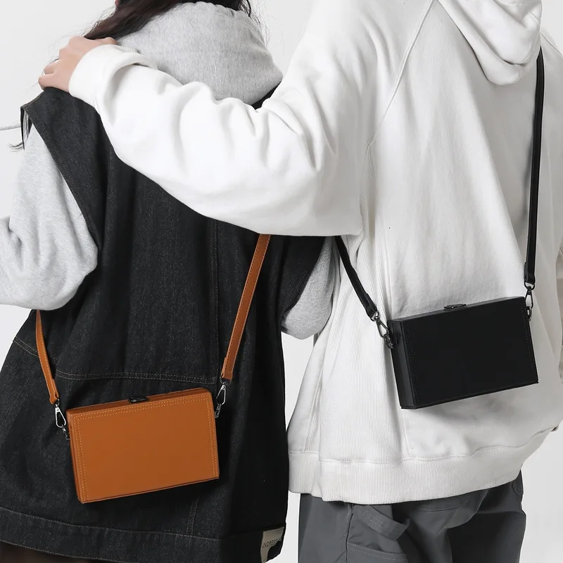 

Solid Minimalism Sling Bag Unisex Streetwear Personality Box Bags for Men Suitcase Shape Crossbody bag Shoulder Messenger bags