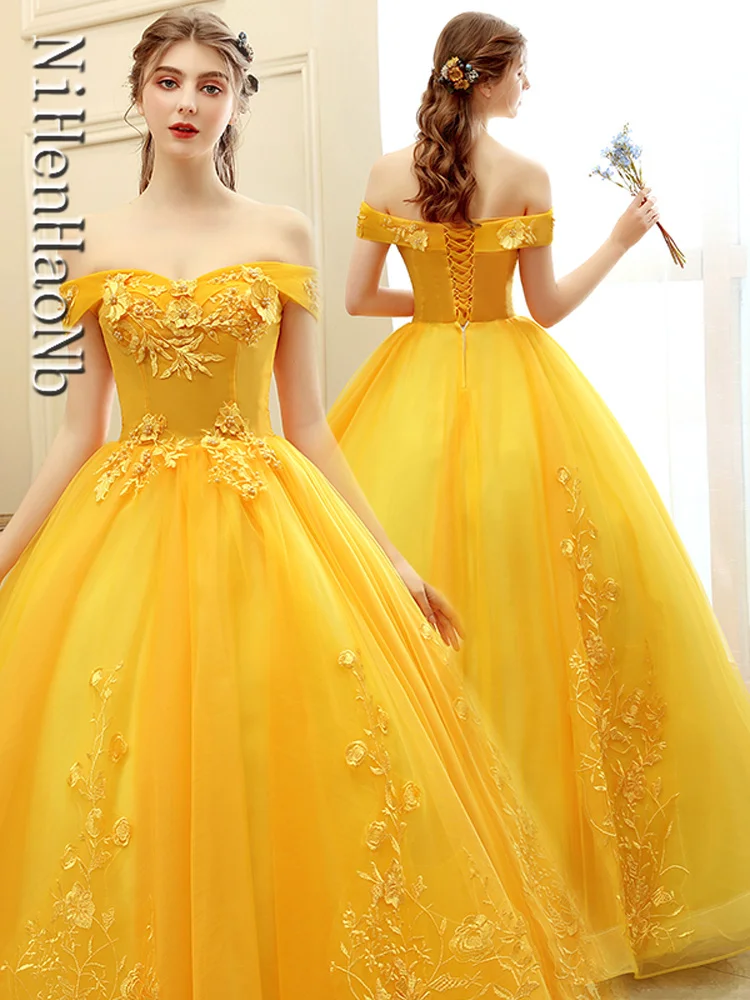 Vestido De fiesta De quinceañera, traje amarillo De flores dulces, talla personalizada, novedad De 2023