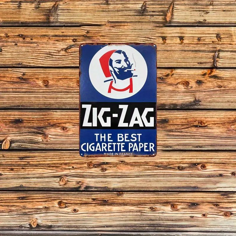 Retro Zig-Zag Metal Tin Sign - Vintage Cigarette Paper Ad with Bearded Man Logo, , Iron Wall Decor for Home, Kitchen, Bar, Cafe